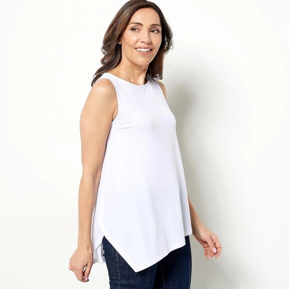 NWOT Susan Graver XXS Modern Essential Sleeveless Hi Low Liquid Knit White Tank - Picture 1 of 16